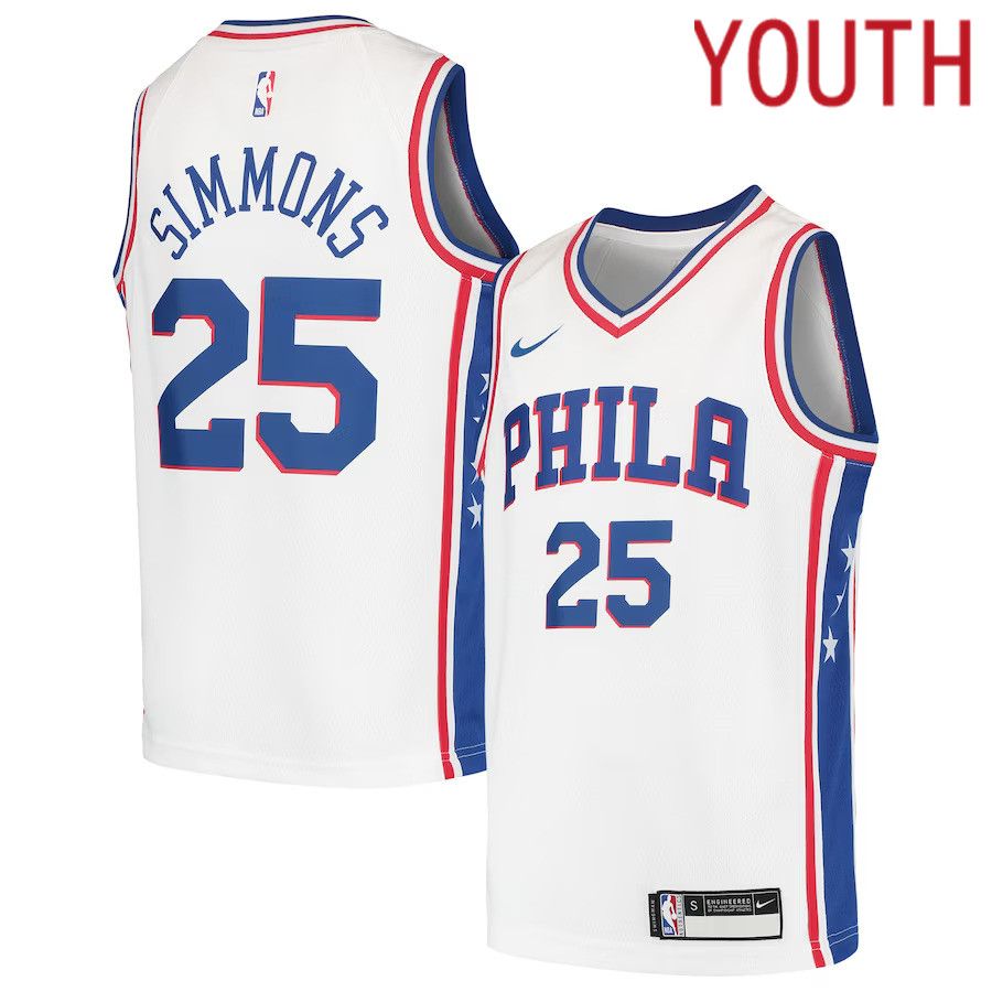Youth Philadelphia 76ers #25 Ben Simmons Nike White Swingman NBA Jersey->youth nba jersey->Youth Jersey